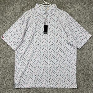 NEW Straight Down Golf Polo Shirt Men's XL White Oakmont USA AOP Squirrel Flags